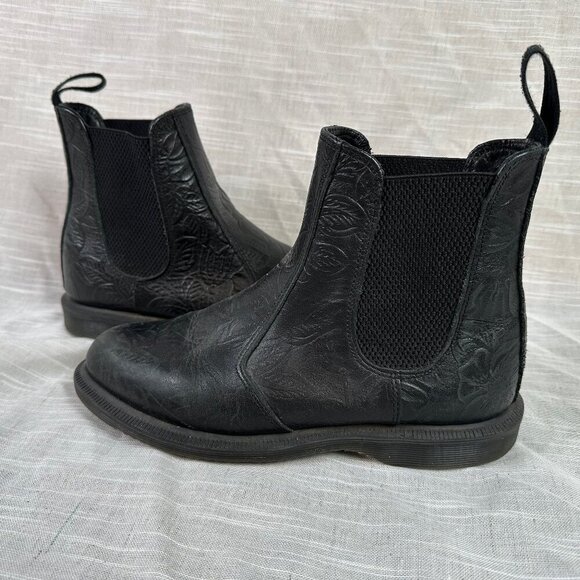 Dr Martens Flora Floral Embossed Leather Black Chelsea Boot Size US 7 / UK 5 - Picture 1 of 8